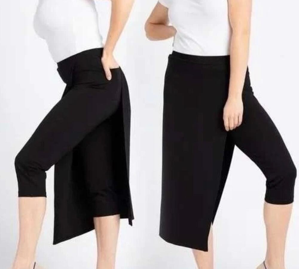 Betabrand Medium Sassiest Pants Cropped Skirt Overlay Pull-On Ponte Rear Pocket